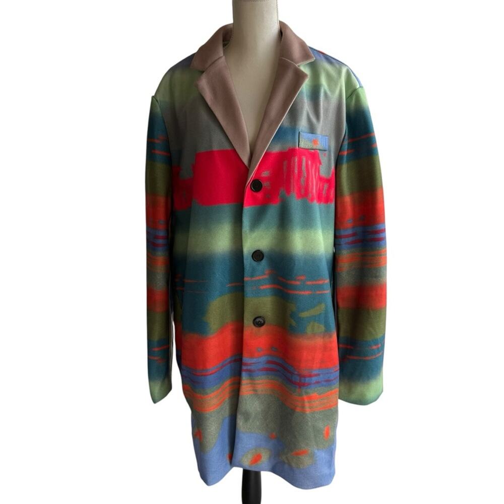 Artsy Multicolor Men's Coat Landscape Graffiti Spray Paint Look Size Large